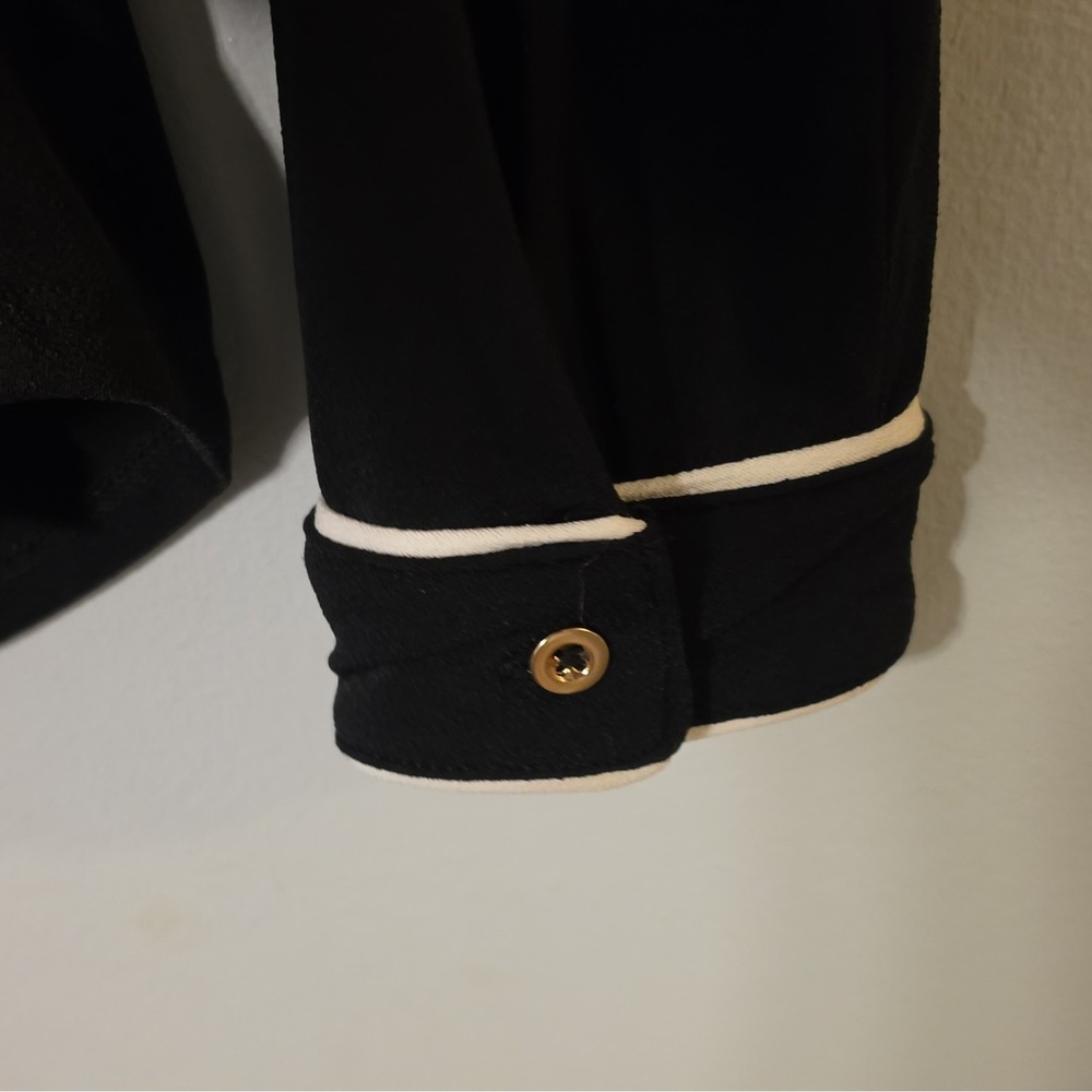 Adrianna Papell Black Solid Collared Button-Up Long Sleeve Blouse Size M #168 - Picture 4 of 6